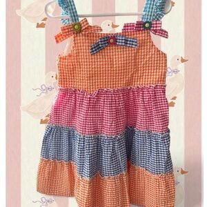 Blueberi Boulevard Multicolor Gingham Tiered Bow Strap Dress Girls Size 5